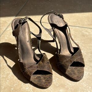 Brown Sparkly Cheetah Strappy Heels